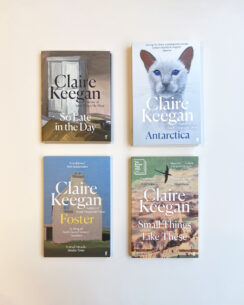 Four books by Claire Keegan on a plain background