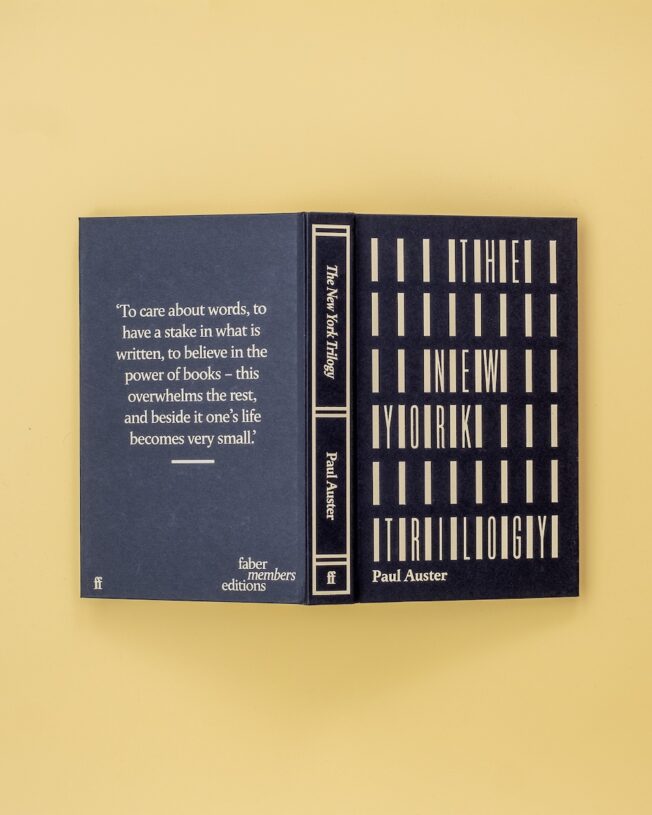 Faber Members Edition of Paul Auster's New York Trilogy on a pale yellow background